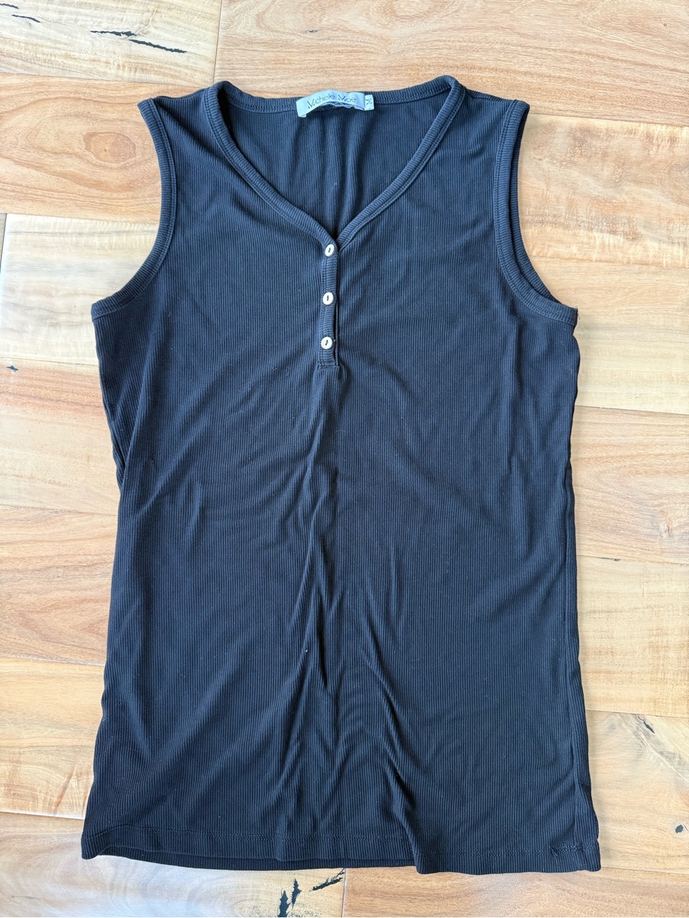 Michelle Mae Addison Black Ribbed Henley Tank